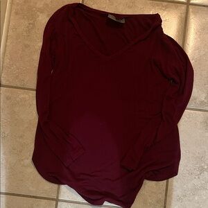 Elegant Burgundy V-Neck Long Sleeve Top
